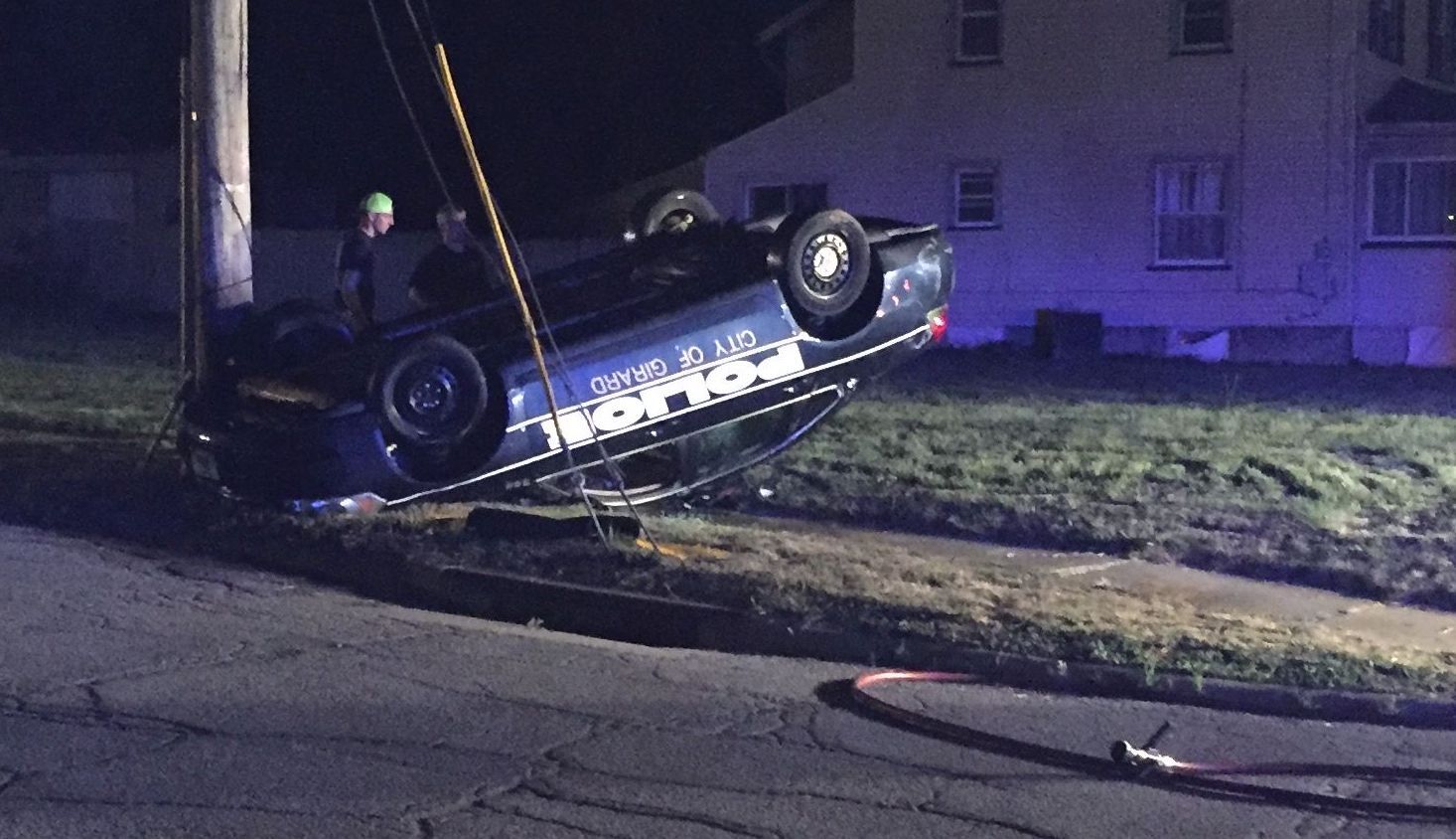 Girard police cruiser flips over after brakes fail