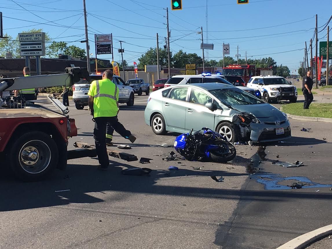 Car hits motorcycle at Liberty intersection