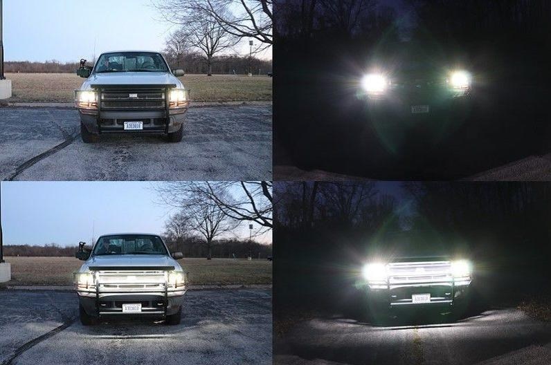 These images show the difference in the “looming” appearance of approaching vehicles equipped with headlights (top) versus headlights plus the new rear-facing LED light (bottom).