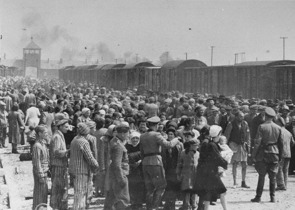 Jews undergo a selection on the ramp at Auschwitz-Birkenau.