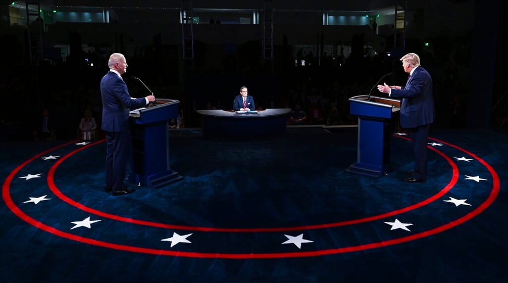 President Donald Trump and Democratic presidential candidate former Vice President Joe Biden participate in the first presidential debate Tuesday, Sept. 29, 2020, at Case Western University and Cleveland Clinic, in Cleveland.