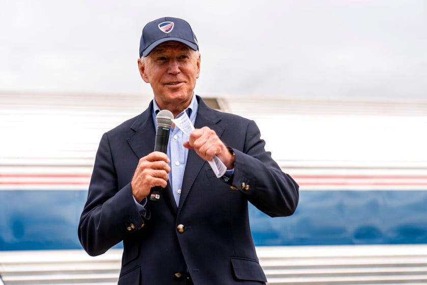 Democratic presidential candidate former Vice President Joe Biden speaks at Amtrak's Alliance Train Station, Wednesday, Sept. 30, 2020, in Alliance, Ohio. Biden is on a train tour through Ohio and Pennsylvania today.