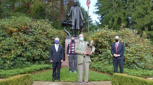 David Sabine, (front) Huntington National Bank Award Recipient with Mill Creek MetroParks commissioner Mark Wenick, Lee Frey, Foundation President and Aaron Young , Executive Director, Mill Creek MetroParks