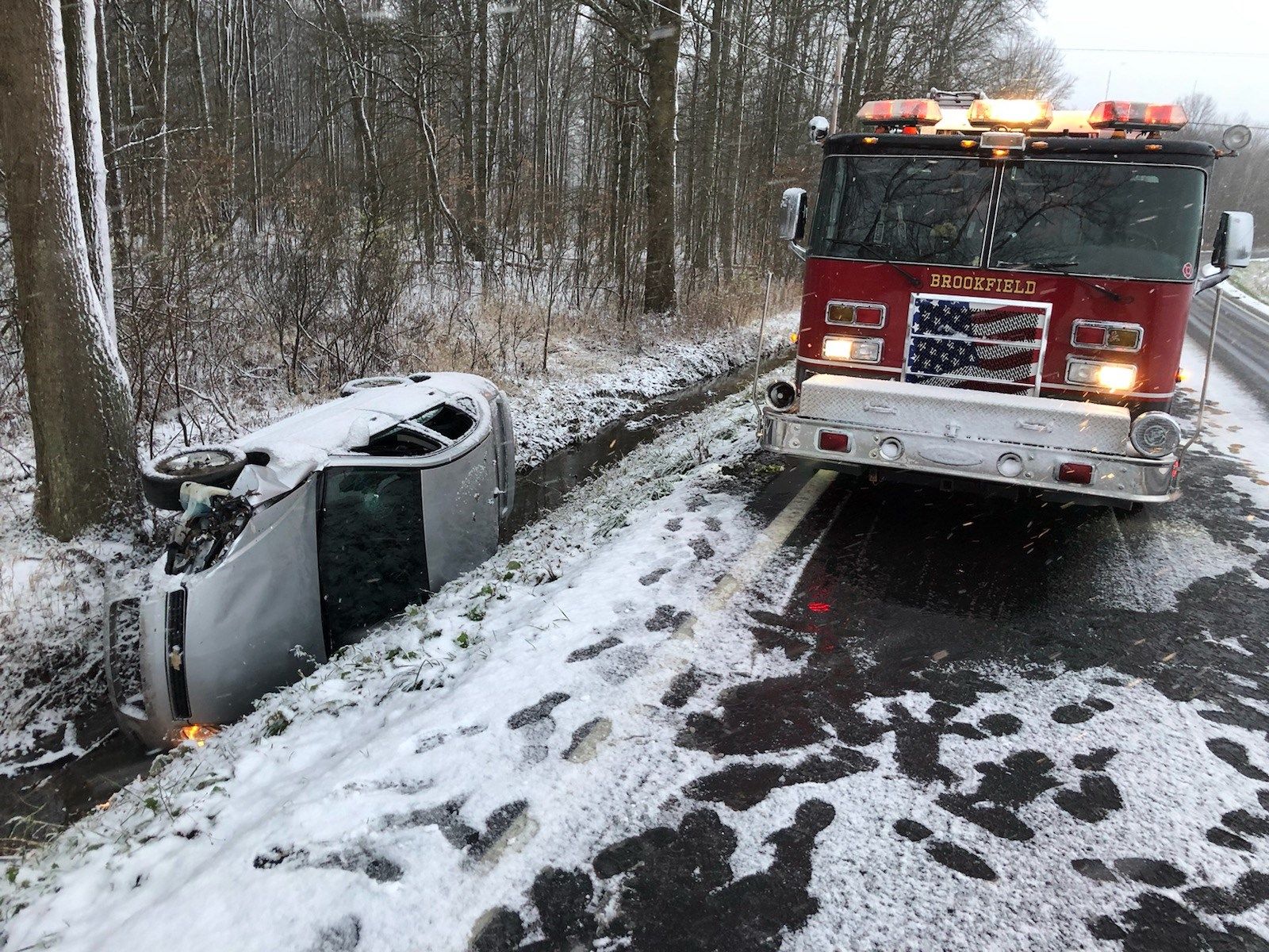 Slick roads factor in Fowler Twp. rollover crash
