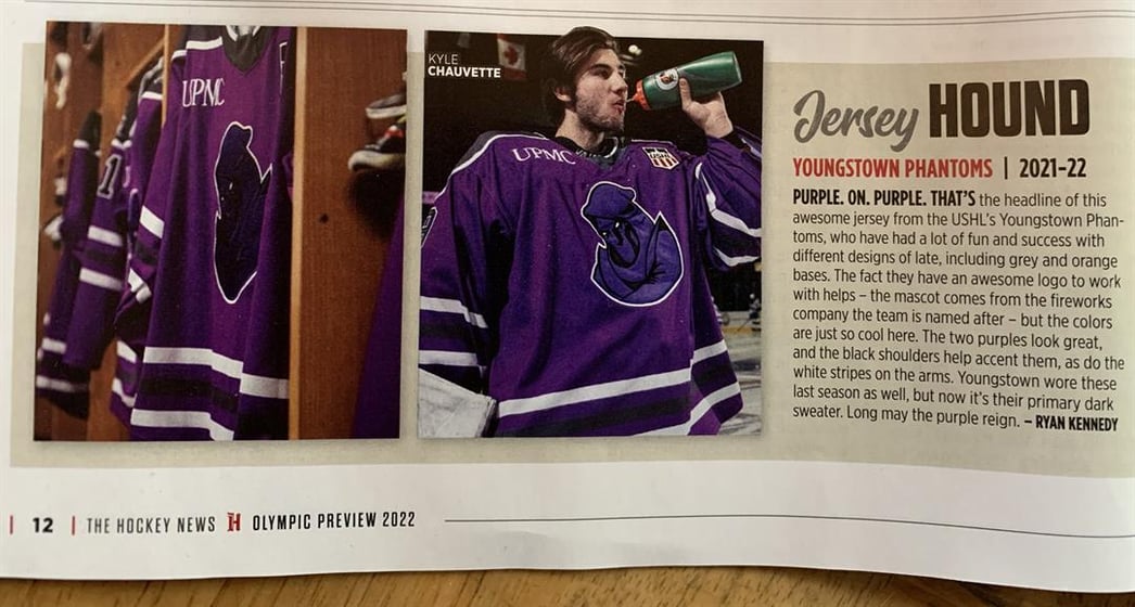 Phantoms jersey featured in the Hockey News magazine 