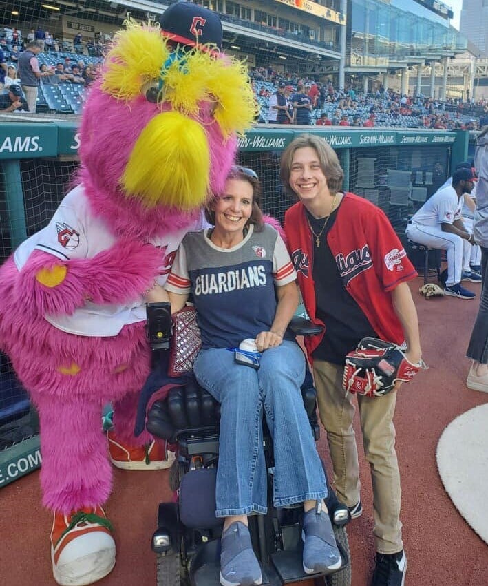 CLEVELAND, OH - APRIL 10: Cleveland Guardians mascot Slider runs