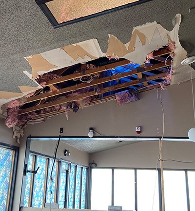 Roof damage at Tobacco Tavern in Boardman