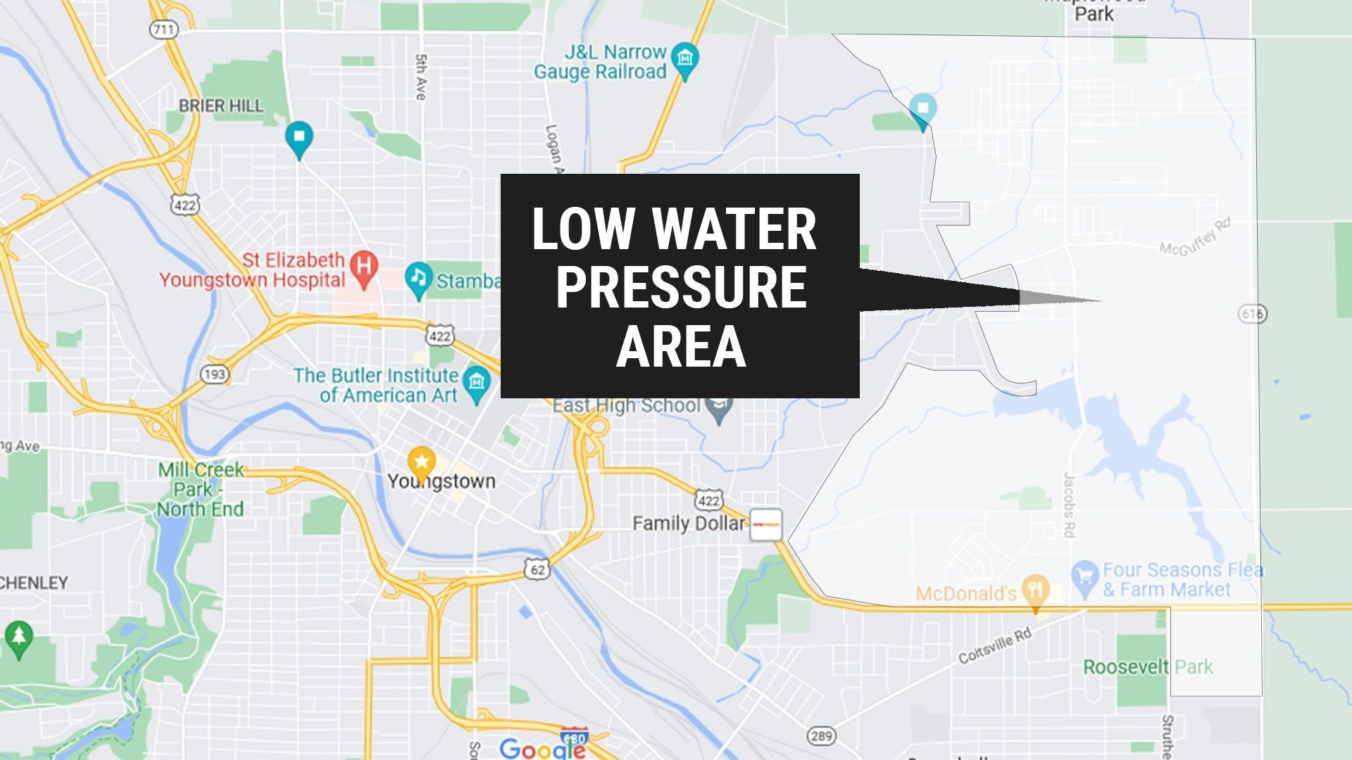 Youngstown's East Side may experience low water pressure during repairs