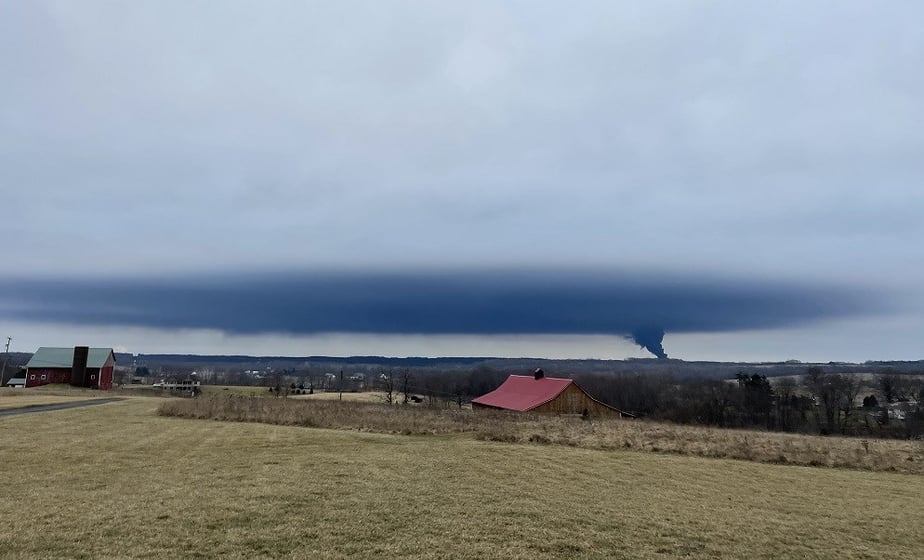 View six miles north east of East Palestine plume from Whisper Hollow Homestead, Enon Valley, PA