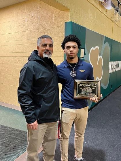 DC Ferrell with Mahoning Valley Coaches Association representative Dom Prologo