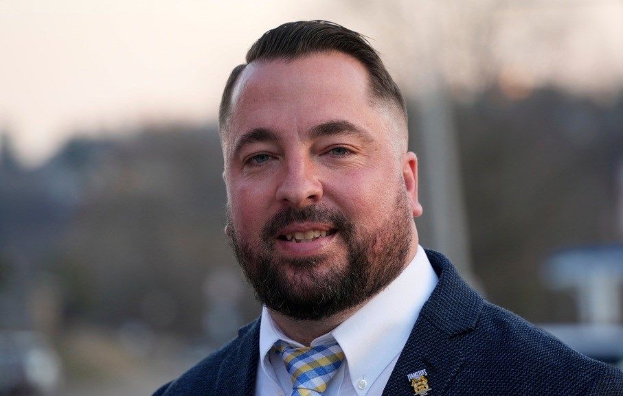 Democrat Dan Goughnour attends a fund raiser in McKeesport, Pa., Thursday, March 13, 2025. (AP Photo/Gene J. Puskar)
