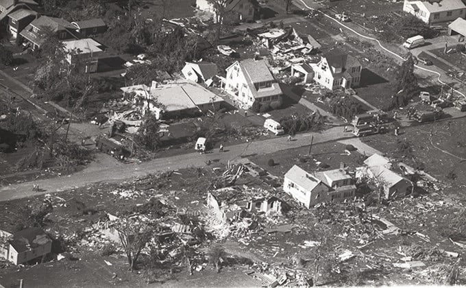 An aerial view of Newton Falls