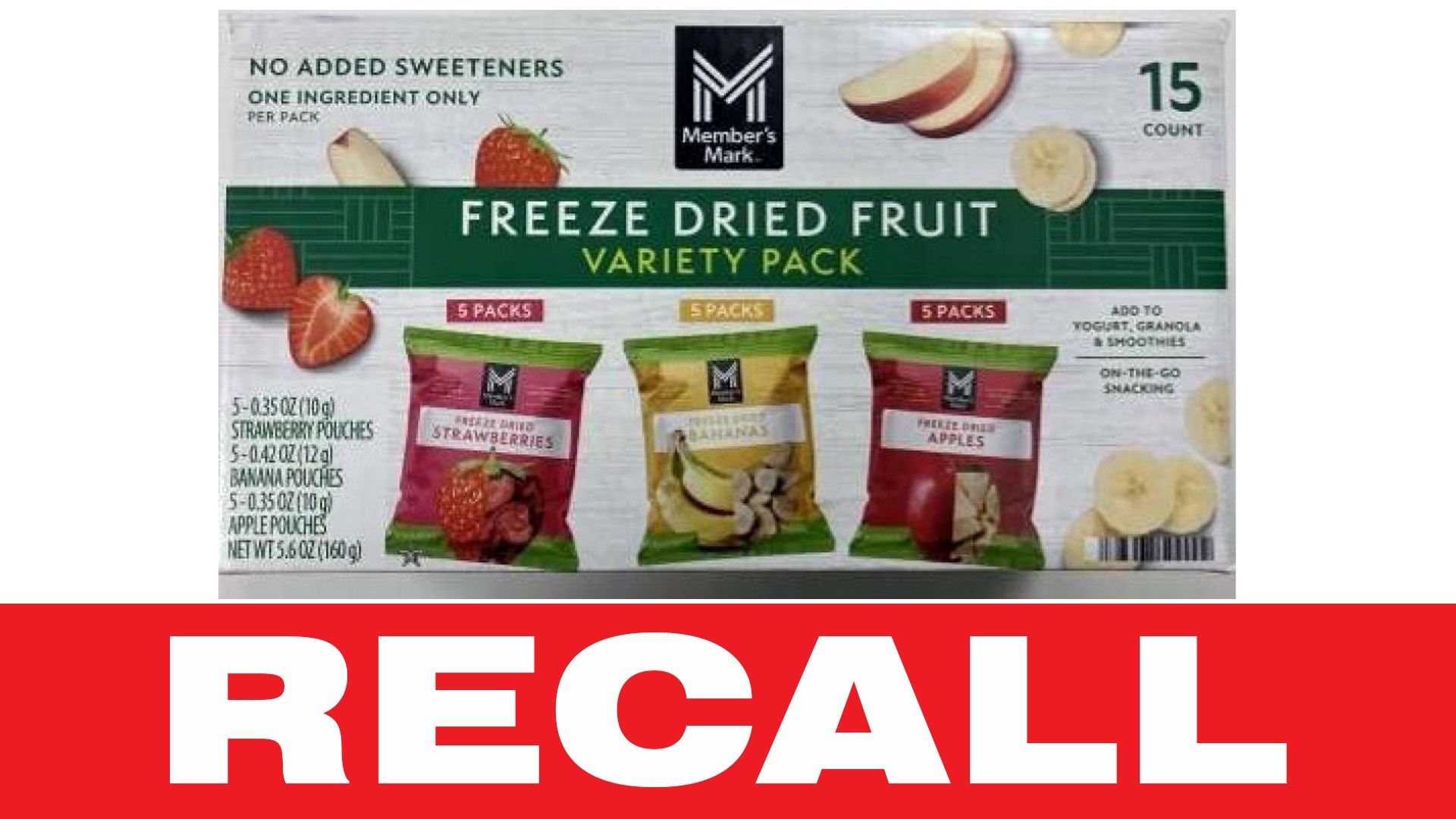 Freeze dried fruits sold at Ohio, PA Sam's Clubs recalled due to(01)