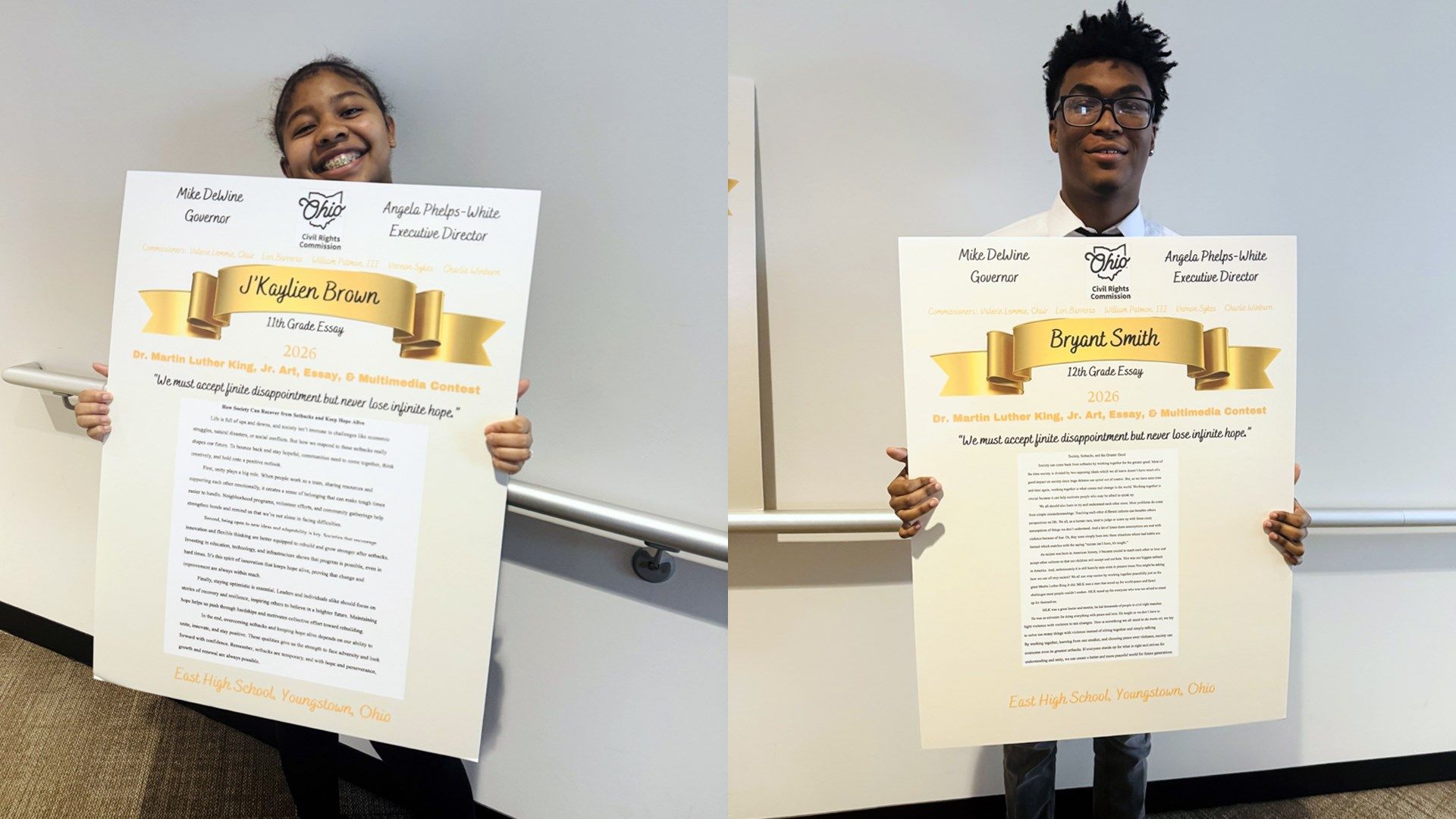 East High School students honored for essays in statewide MLK contest