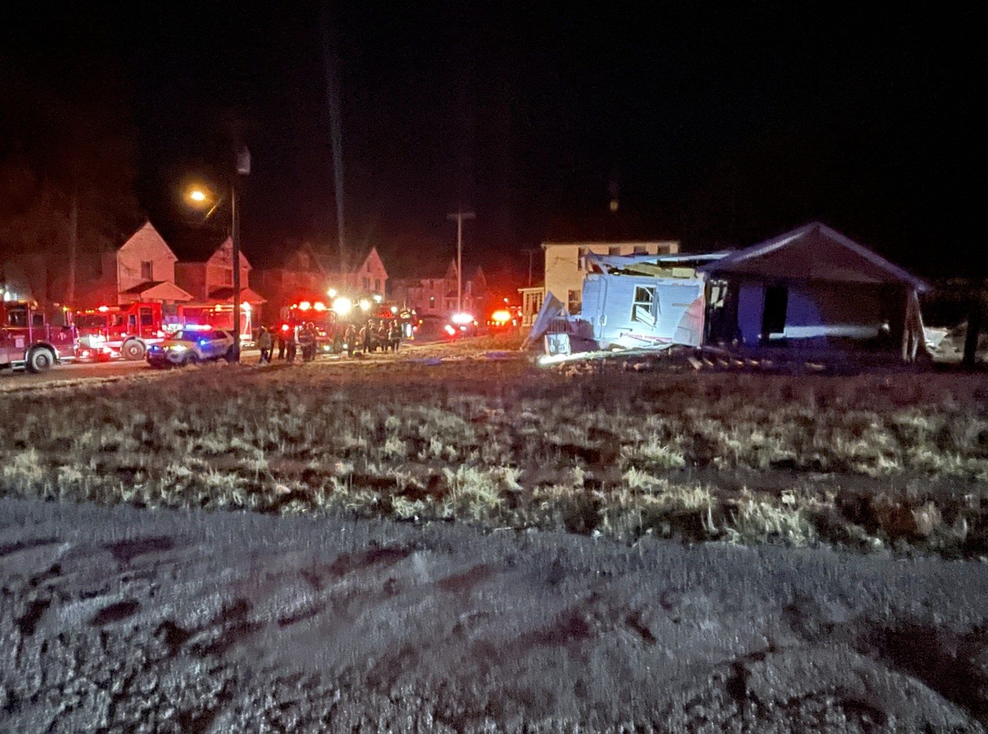 Multiple emergency vehicles, utilities respond to home explosion in Youngstown